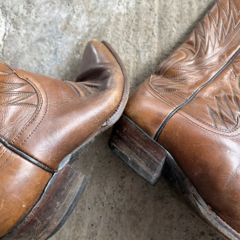 Vintage Brown Leather Cowboy Boots Western Men's 9.5 Distressed 90s